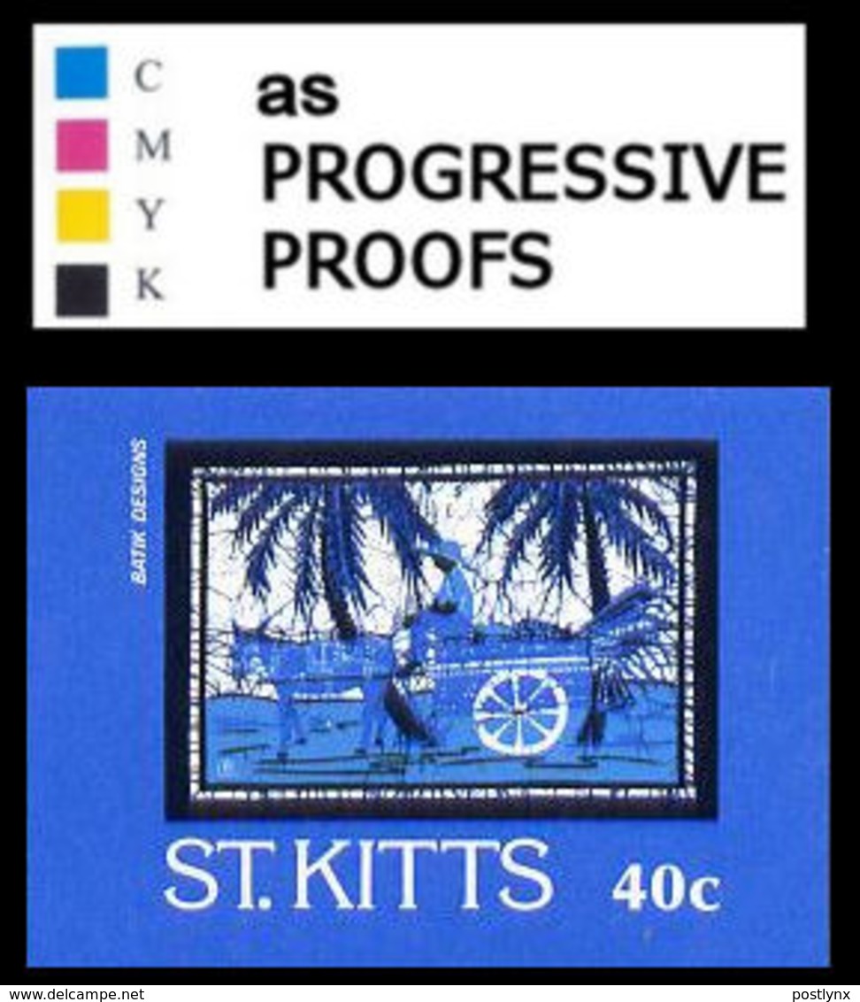ST.KITTS 1985 Batik Designs Donkey Palm Trees 40c PROGRESSIVE PROOFS - Esel