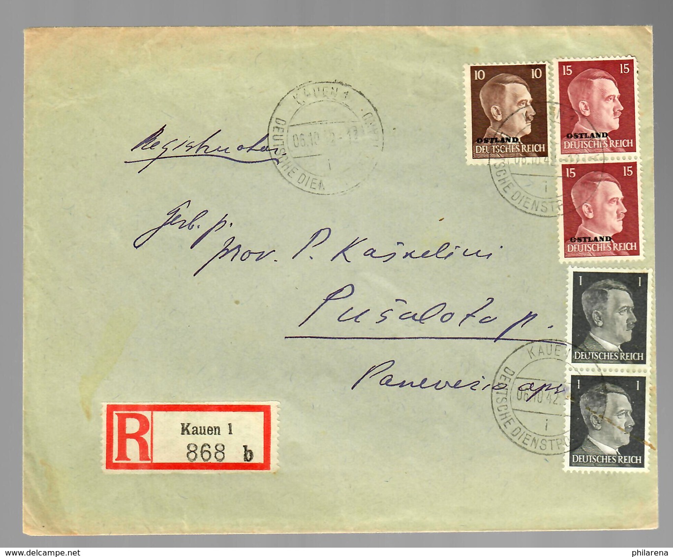 Einschreiben Aus Kauen 1942, Deutsche Dienstpost Nach Rusalotas - Other & Unclassified