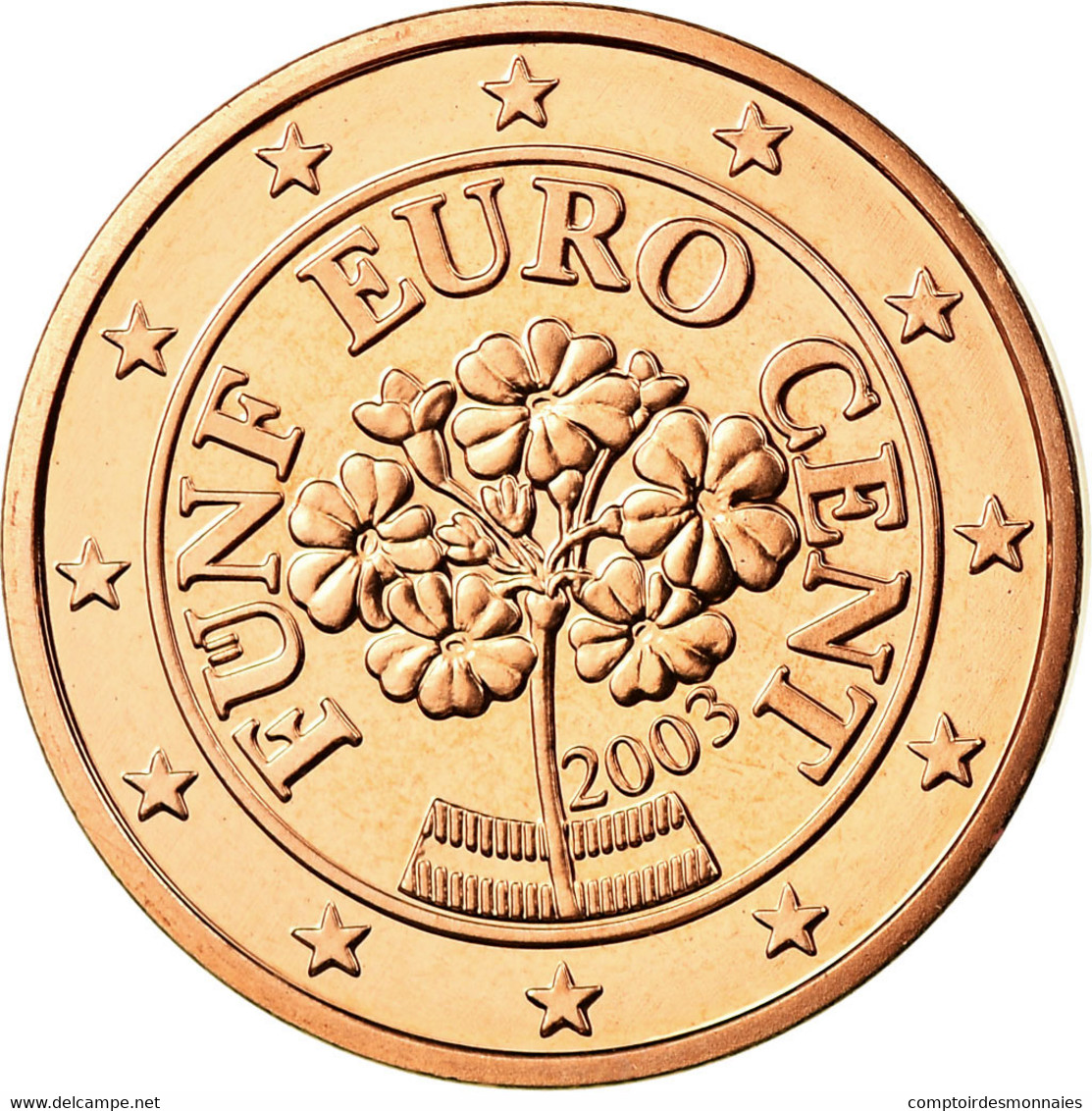 Autriche, 5 Euro Cent, 2003, FDC, Copper Plated Steel, KM:3084 - Autriche