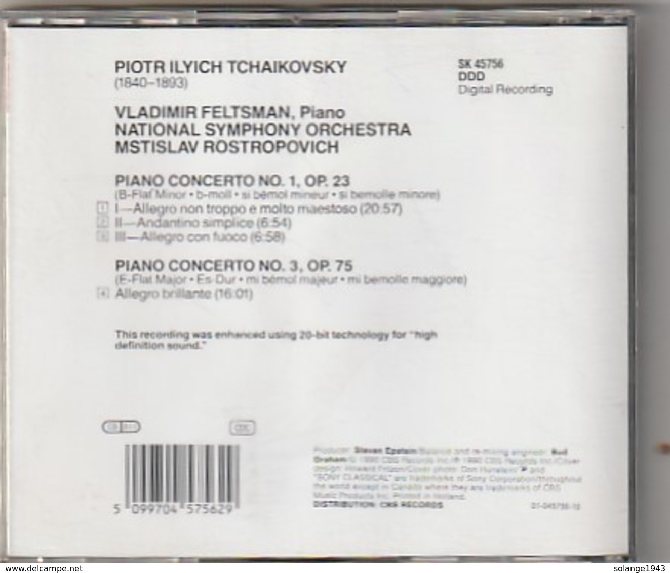 TCHAIKOVSKY  Piano Vladimir Feltsman Mistislav Rostropovich    .l Très Très Bon état L. - Classique