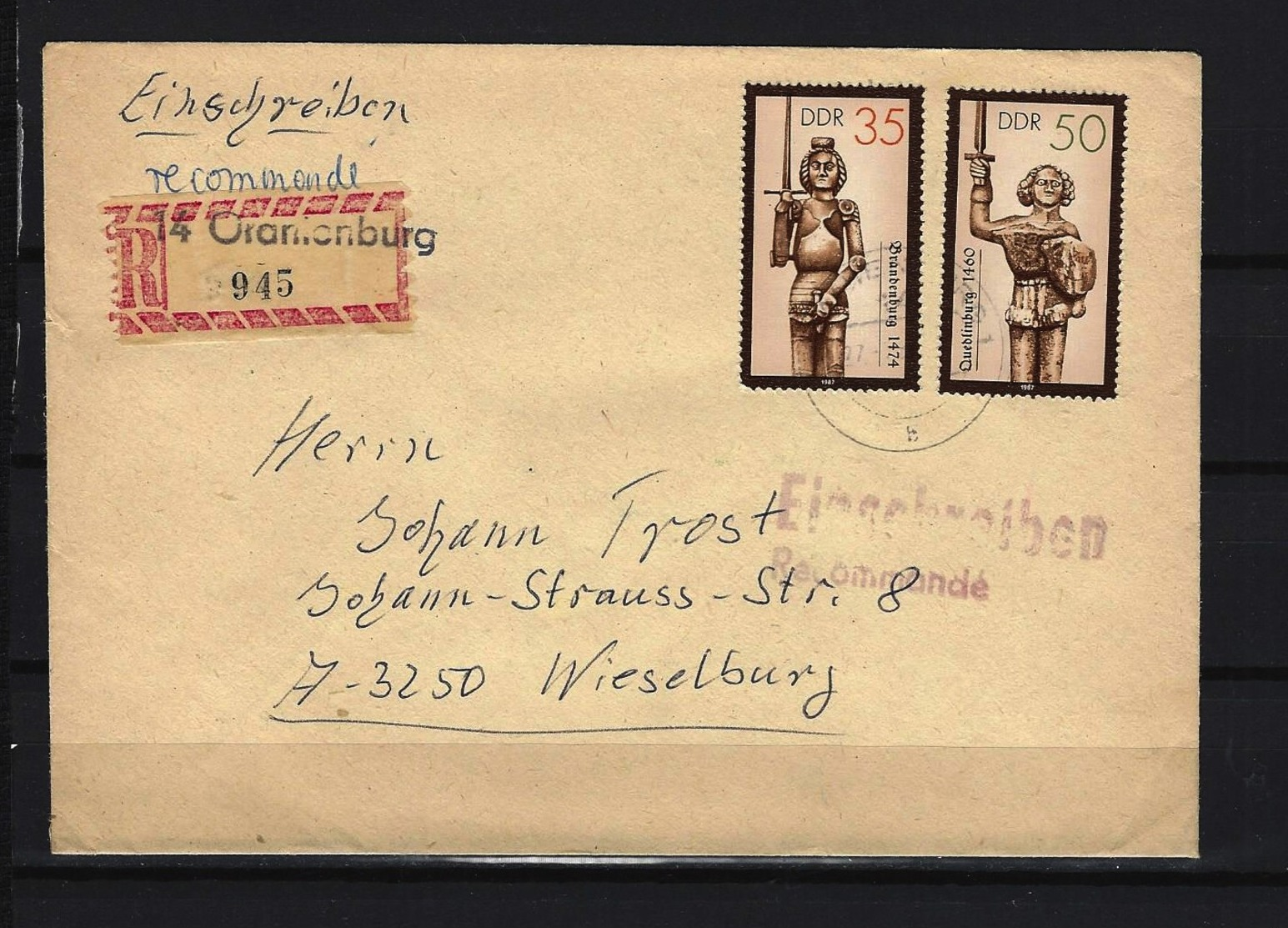 DDR - RECO-Beleg Mi-Nr.  3065 + 3066 Stempel ORANIENBURG - Sonstige & Ohne Zuordnung