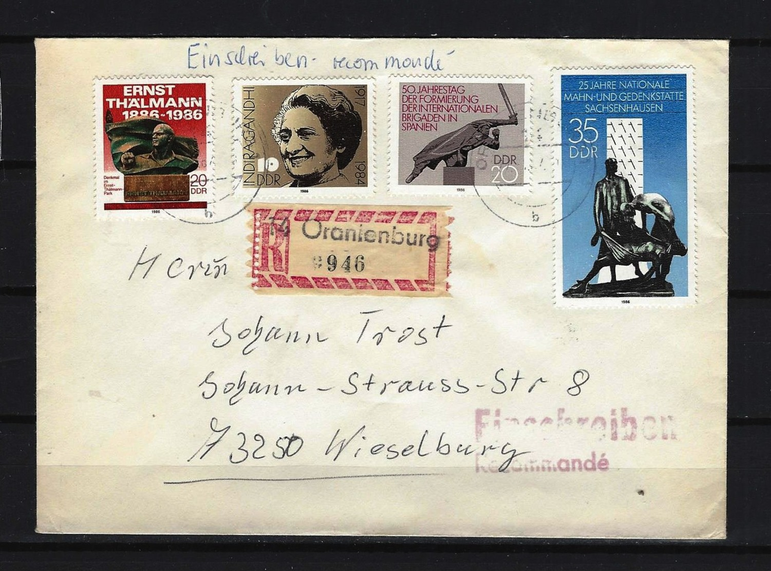 DDR - RECO-Beleg Mehrfachfrankatur Stempel ORANIENBURG - Sonstige & Ohne Zuordnung