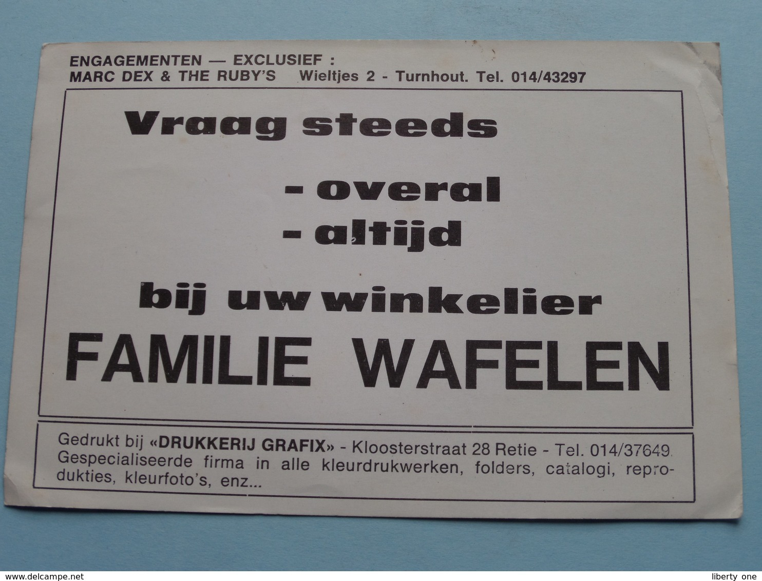 MARC DEX & The Ruby's Turnhout Wieltjes 2 ( Familie Wafelen ) Druk Grafix Retie > Anno 19?? ( Zie Foto Voor Details ) ! - Autographs