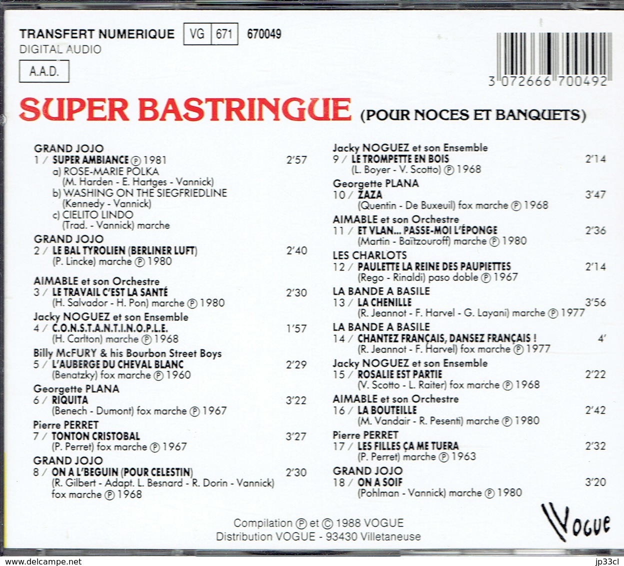 Super Bastringue Pour Noces Et Banquets Grand Jojo, Aimable, Pierret, Charlots, Bande à Basile, Etc. (1988) - Compilaties