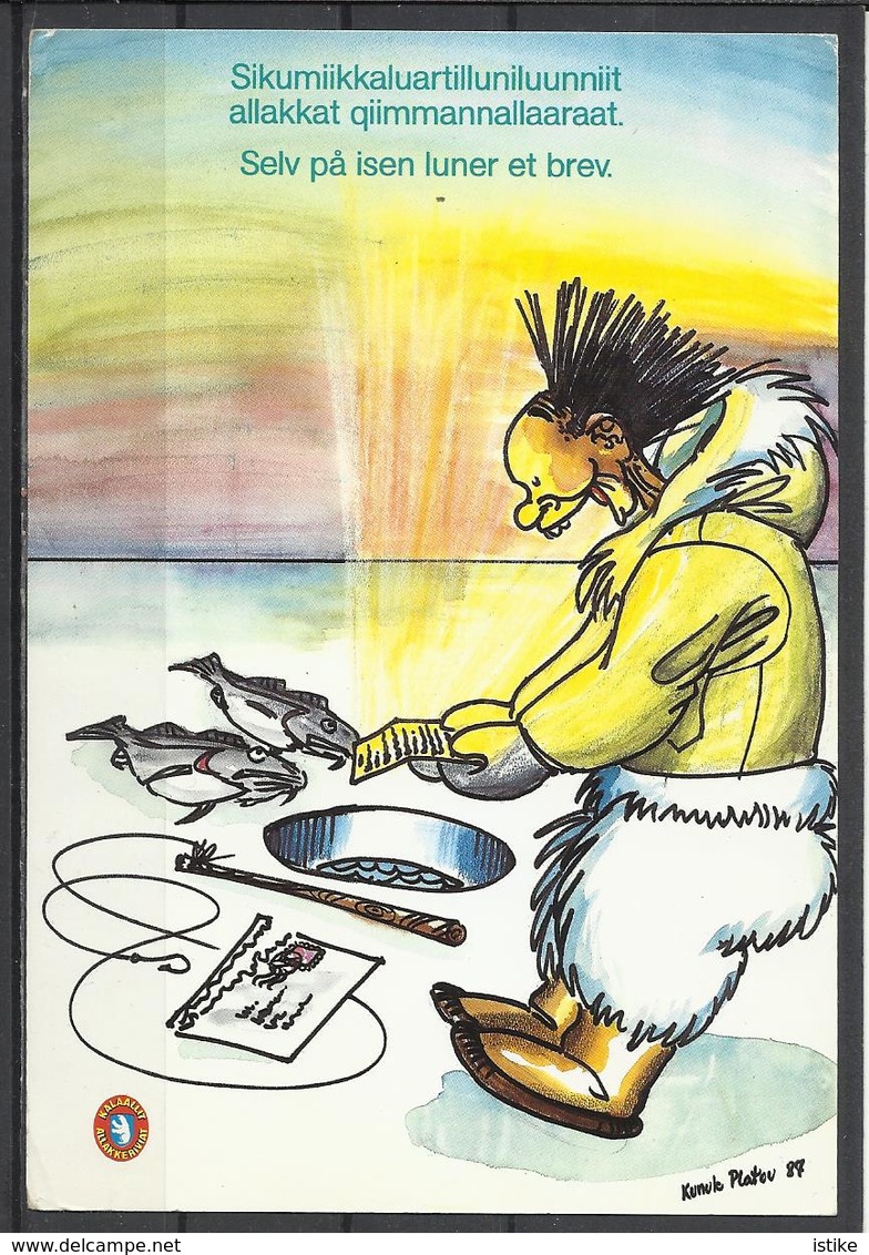 Greenland, Humourous Ice Fishing, Mailed In France 1988. - Groenlandia