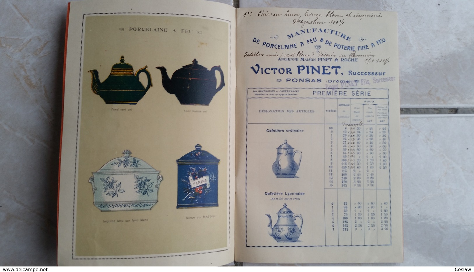 Catalogue Manufacture De Porcelaine  à Feu  Et De Poterie Fine à Feu Victor Pinet à Ponsas  Drôme  1924. - 1901-1940