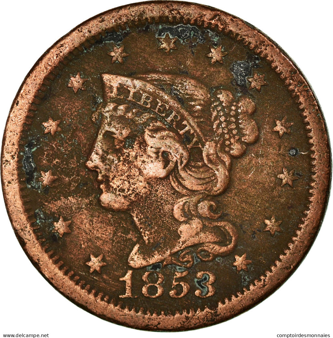 Monnaie, États-Unis, Braided Hair Cent, Cent, 1853, U.S. Mint, Philadelphie - 1840-1857: Braided Hair