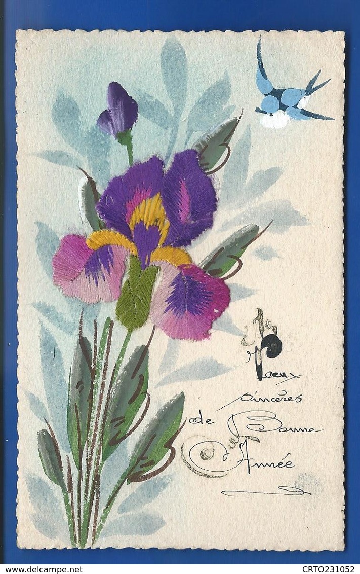 Carte En Relief  Peint Et Broderie IRIS   Bonne Année - New Year