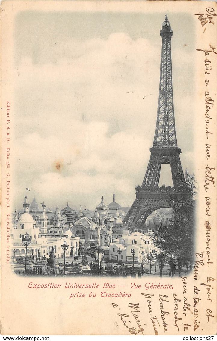 75-PARIS-TOUR EIFFEL-EXPOSITION UNIVERSELLE DE PARIS 1900 VUE GENERALE PRISE DU TROCADERO - Eiffelturm