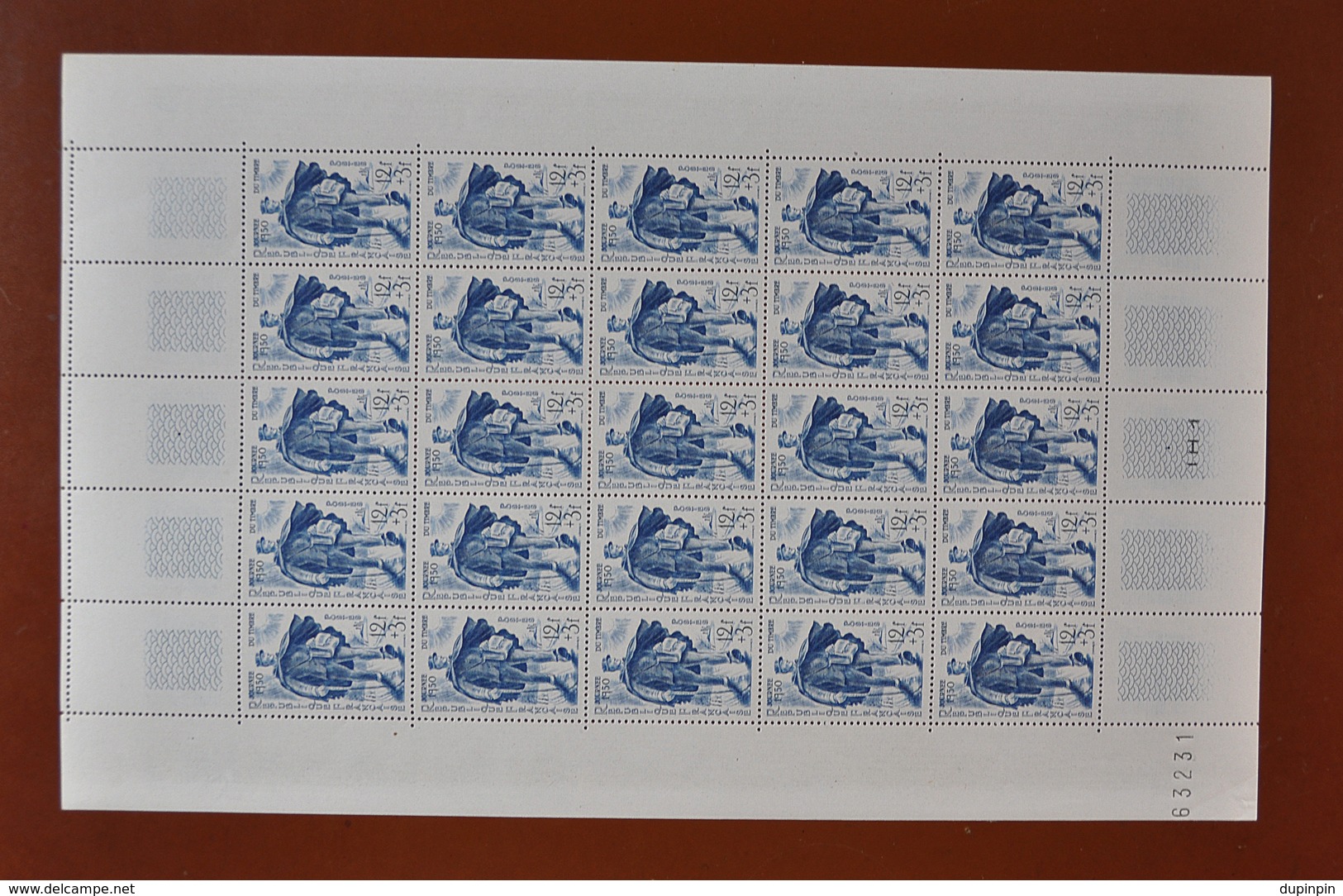 Feuille Complète De 25 Timbres FRANCE  N°863 ** (JOURNÉE DU TIMBRE 1950. FACTEUR RURAL. 12F + 3F BLEU) - Feuilles Complètes