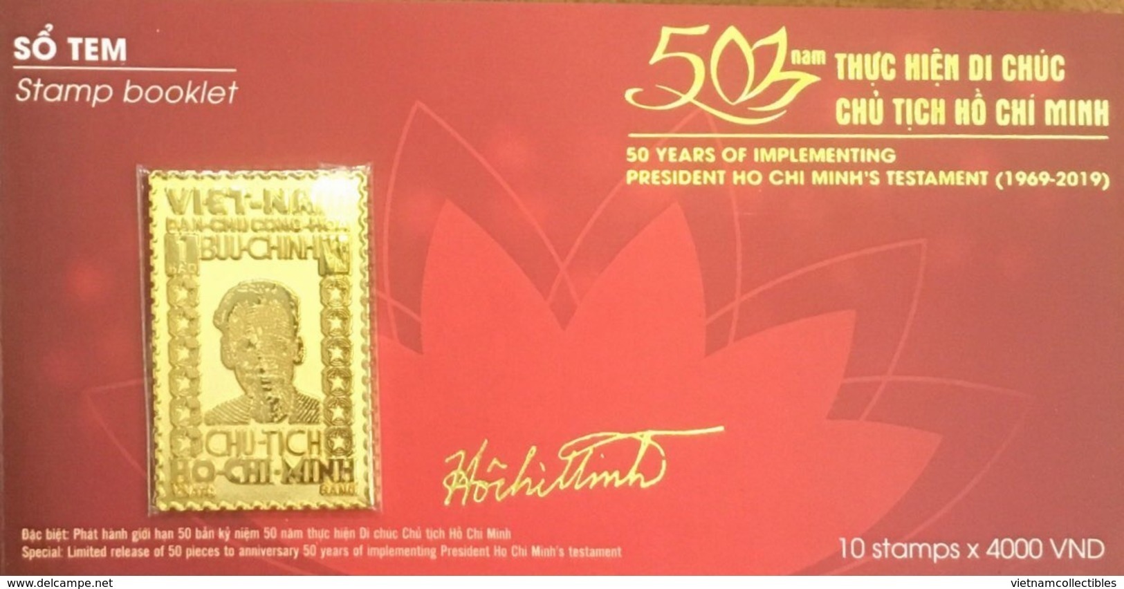 Viet Nam Vietnam Special Booklet 2019 With Gold Plated Stamp : 50th Years Of Pres. Ho's Testament - LIMIT EDITION - Vietnam