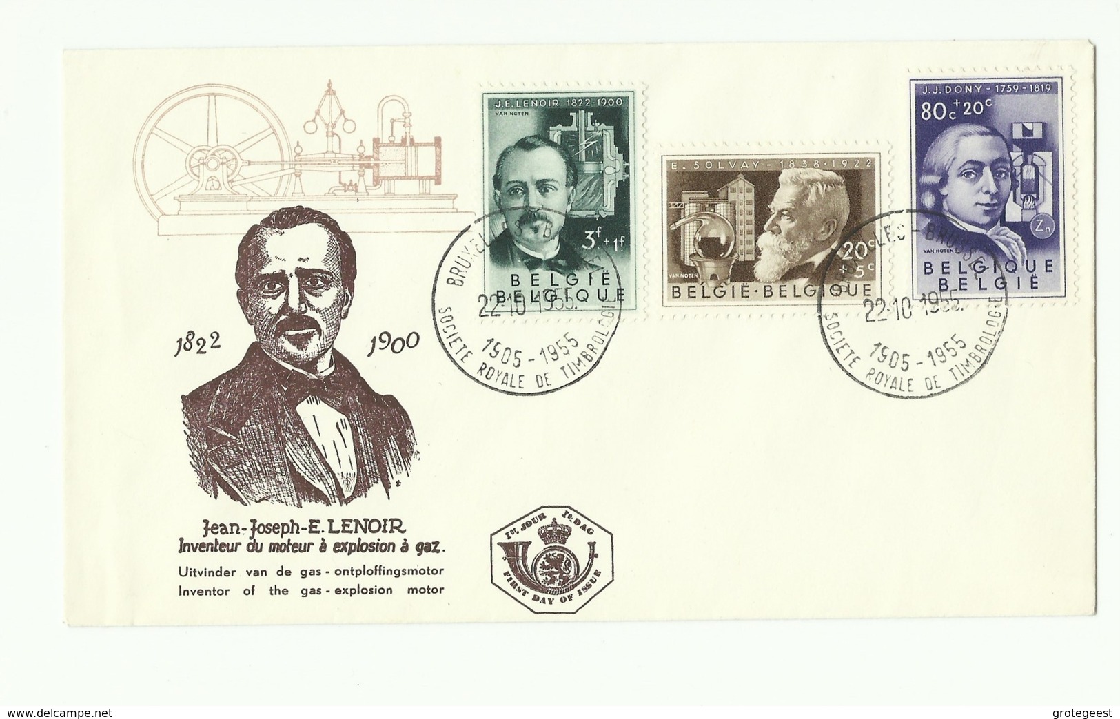 N°973/978 - Série Les INVENTEURS Obl. Sc BRUXELLES S.R. De Timbrologie Sur 2 Envloppes Du 22-10-1955 (Baekeland - Lenoir - 1951-1960