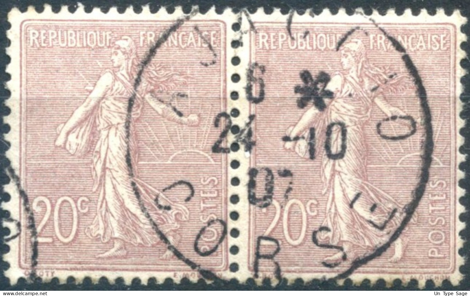 France N°131 (paire) Oblitéré TAD AJACCIO CORSE 1907 - (F665) - 1903-60 Sower - Ligned