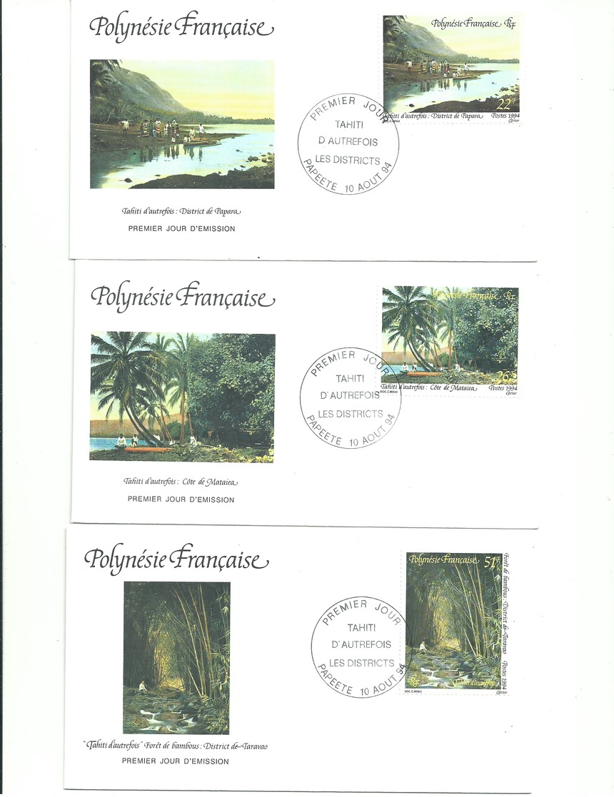 POLYNESIE FRANCAISE - 3 Enveloppes FDC Premier Jour N°YT 459 à 461 10/08/1994 - Tahiti D'autrefois - FDC