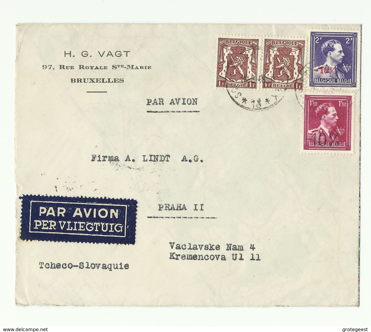 N°724N-724S-715(2) Obl. Sc Agence SCHAERBEEK 13 * Sur Lettre Par Avion Du 16-9-1946 Vers La Tchecoslovaquie - W0720 - 1946 -10%