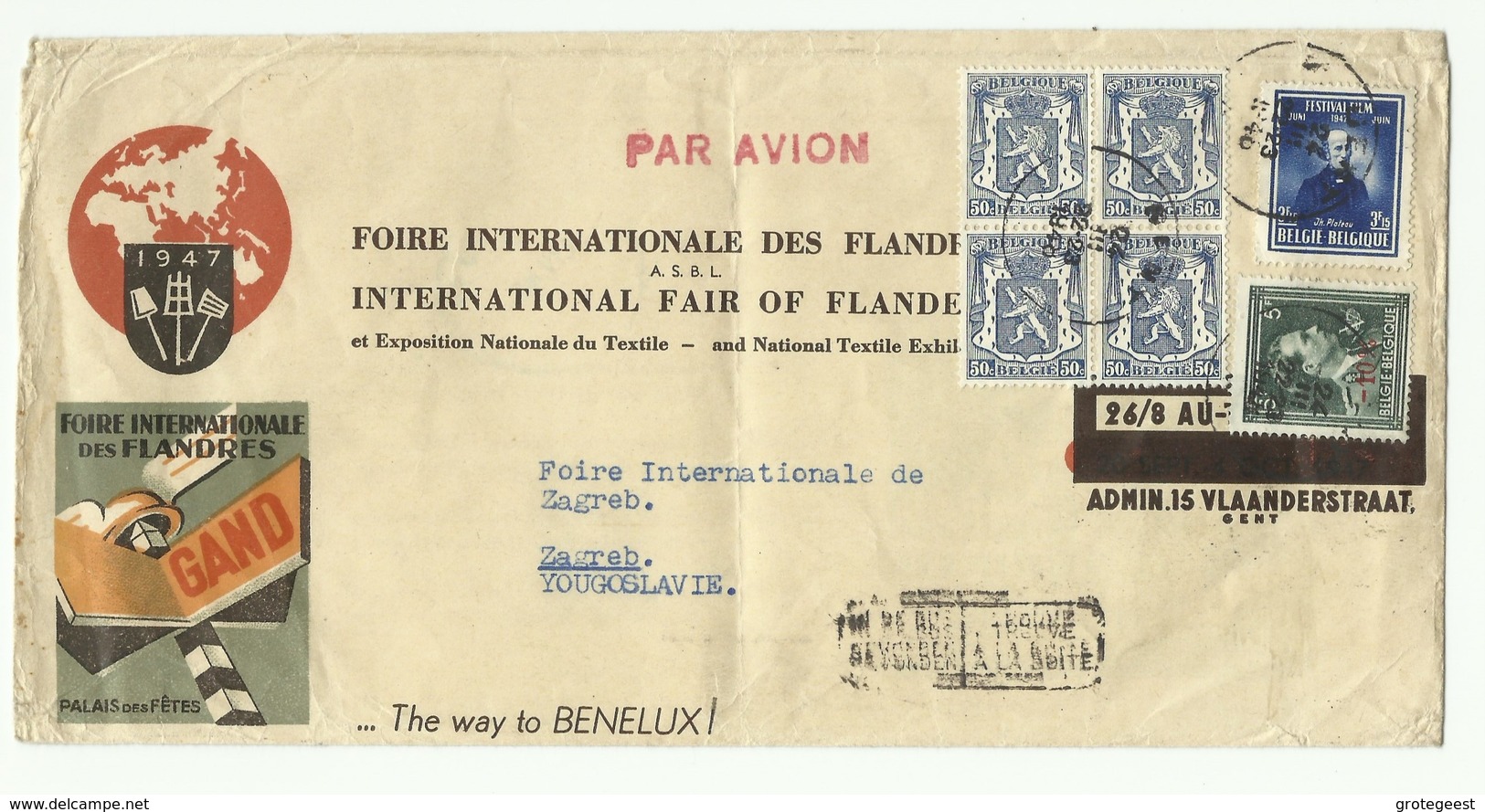 N°724T-748-426(bloc De4) Obl; Sc GENT Sur Lettre Ill. (FOIRE INTERNATIONALE Des FLANDRES GAND1947) Du 24-III-1948 Vers Z - 1946 -10%