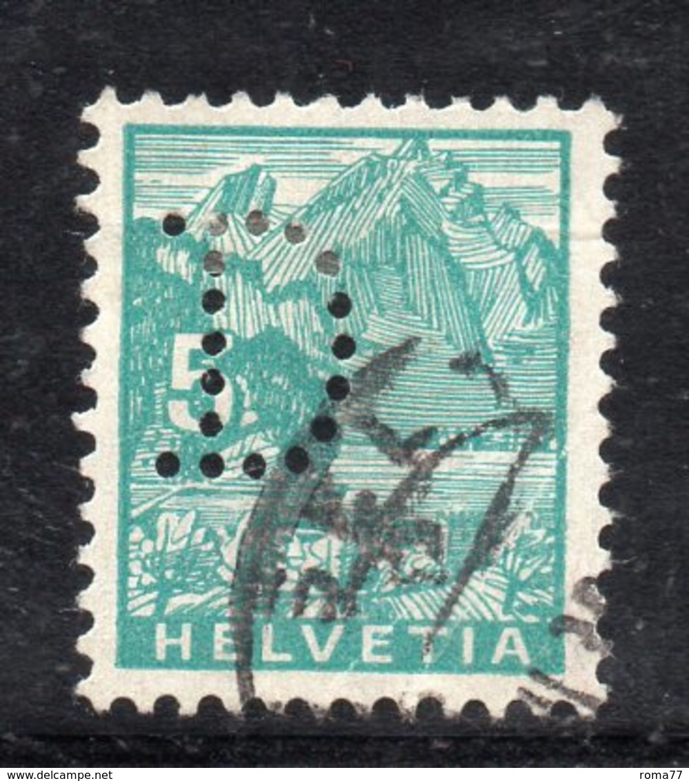W911 - SVIZZERA 1934 , Unificato N. 272  Usato (M2200). Perfin D .Pieghetta - Usati