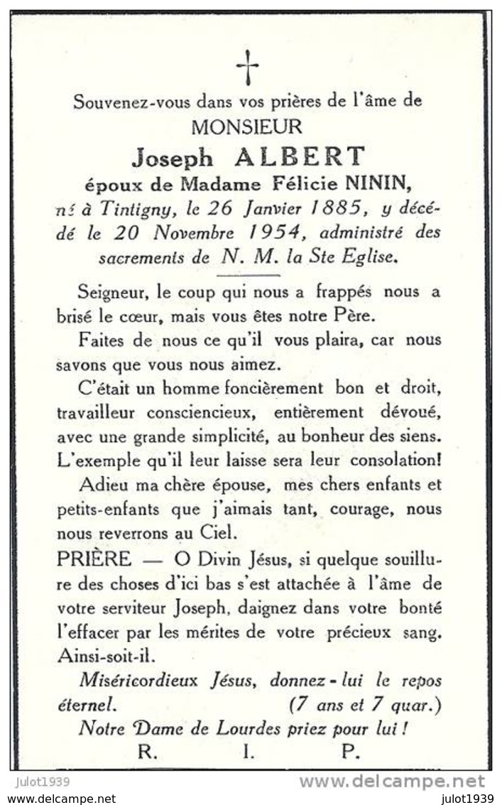 TINTIGNY ..-- Mr Joseph ALBERT, époux De Mme Félicie NININ , Né En 1885 , Décédé En 1954 . - Tintigny