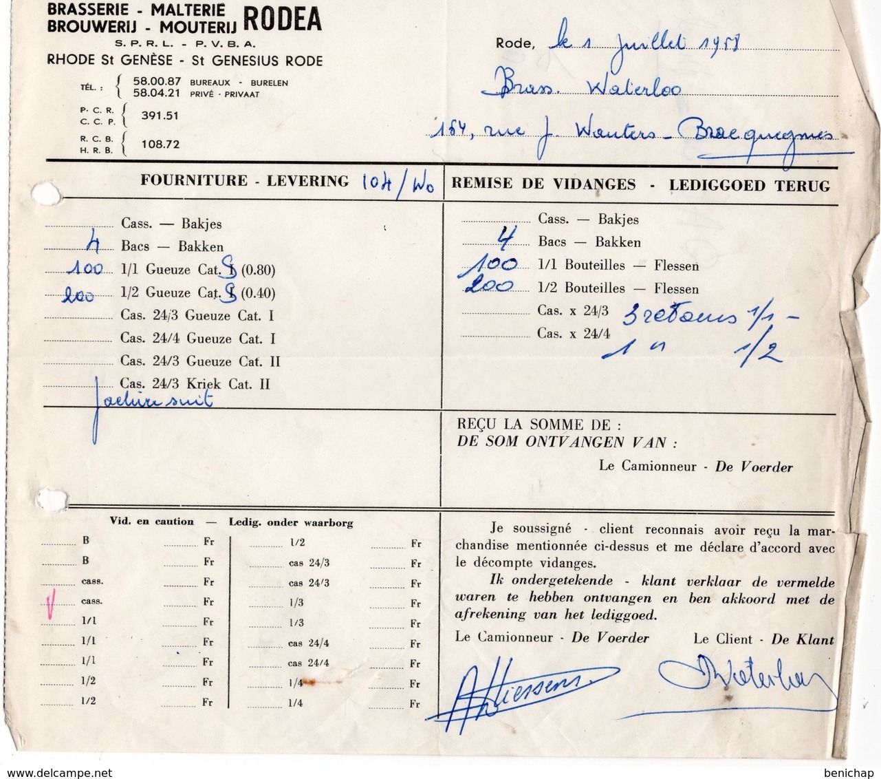 BRASSERIE - BRAUWERIJ - MALTERIE - MOUTERIJN - RODEA - ST GENESUS RODE - RHODE ST GENESE - 01 JUILLET 1958. - Alimentare