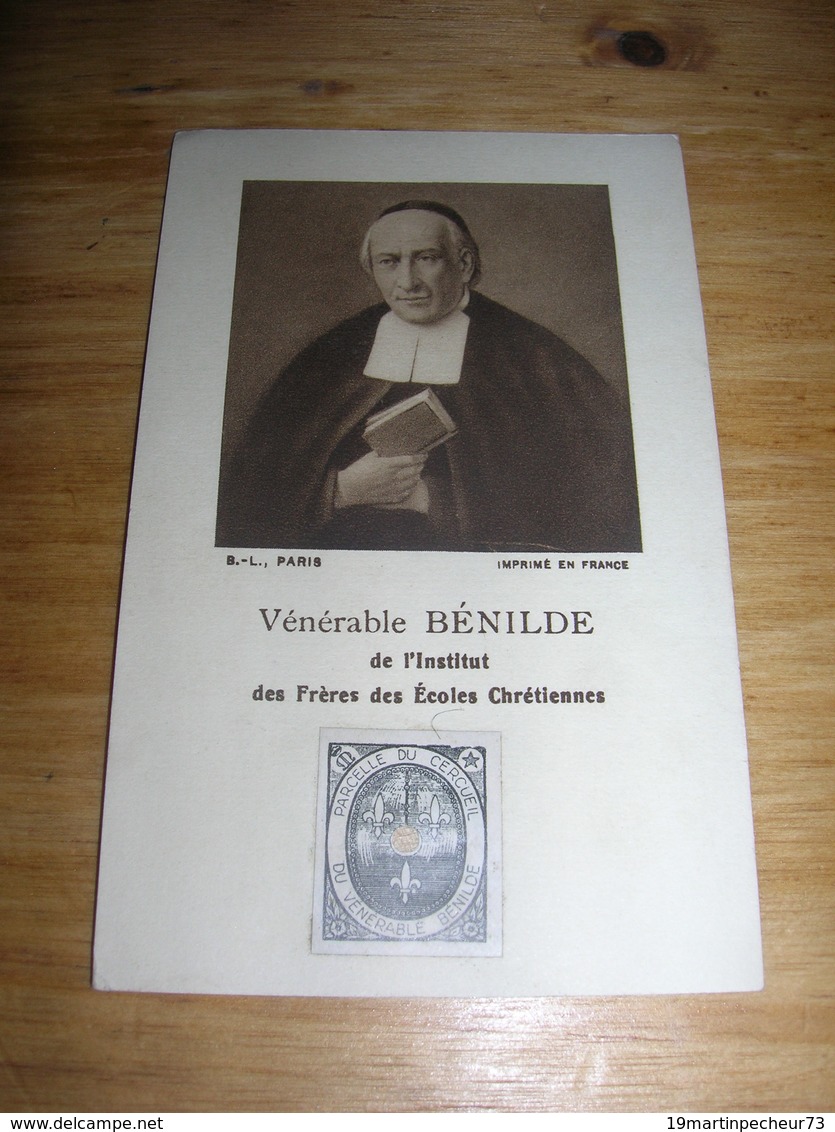 Image Pieuse Relique Reliquaire Venerable Frere Benilde Ne A Thuret Parcelle Du Cercueil Bon Etat Type 2 - Santini