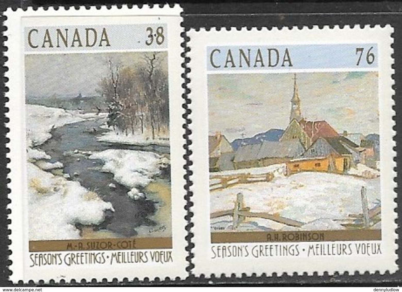 Canada  1989  Sc#1256, 1258  38c & 76c Winter Art MNH  Face $1.14 - Unused Stamps