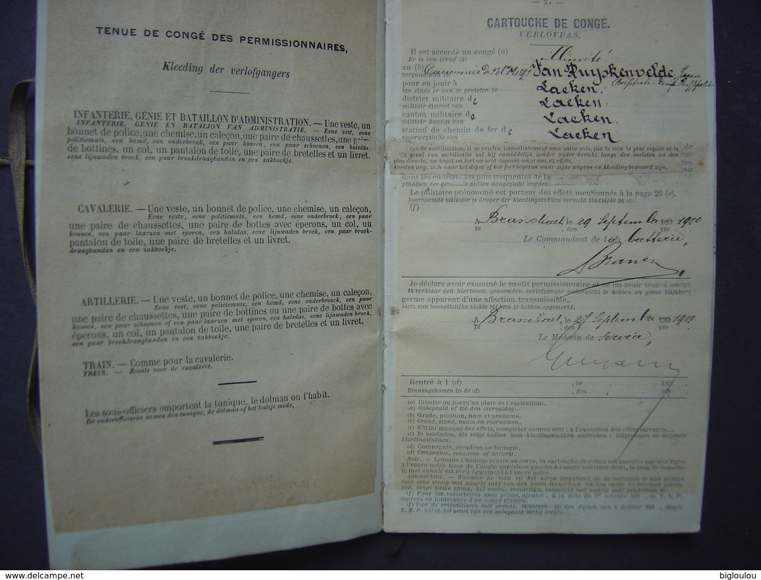 1897 - Armée Belge - Livret De Mobilisation - Avec Etats De Services - Documents