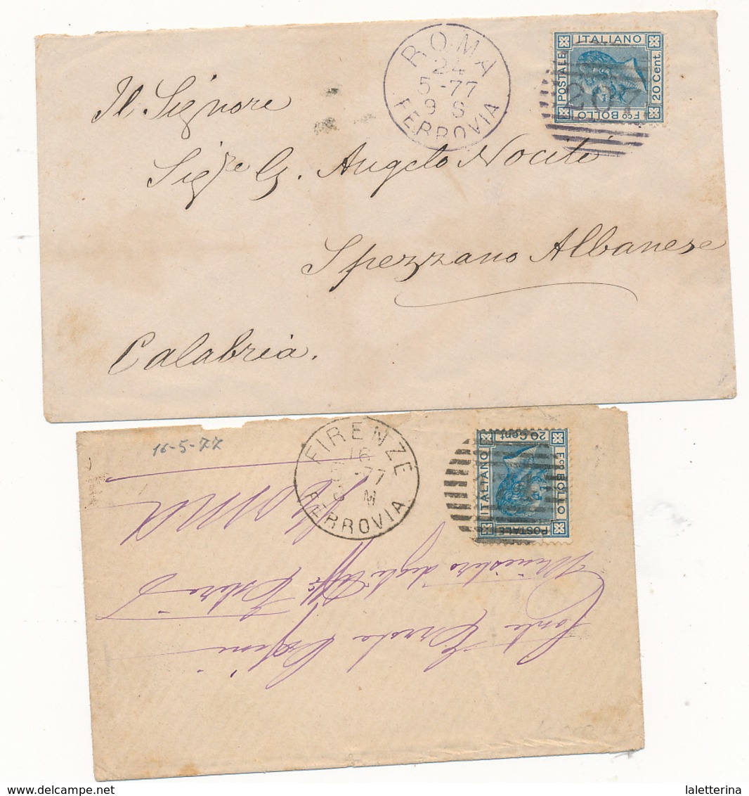 1877 CANNOCCHIALE A SBARRE LOTTO DI 5 DIVERSI SU 0,20 AZZURRO BIGOLA COMBINAZIONE NON COMUNE - Poststempel