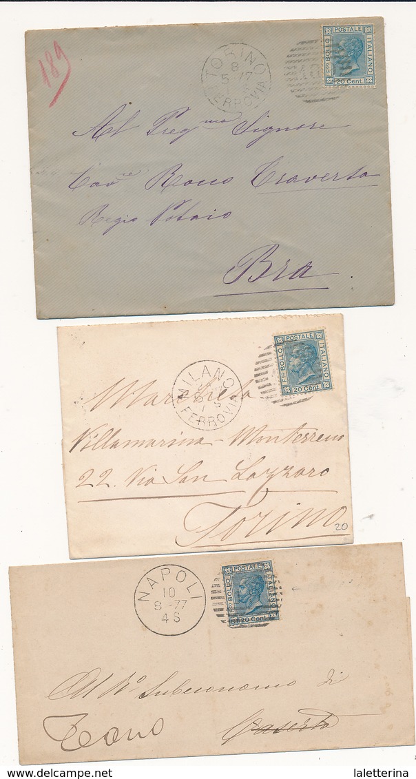 1877 CANNOCCHIALE A SBARRE LOTTO DI 5 DIVERSI SU 0,20 AZZURRO BIGOLA COMBINAZIONE NON COMUNE - Poststempel