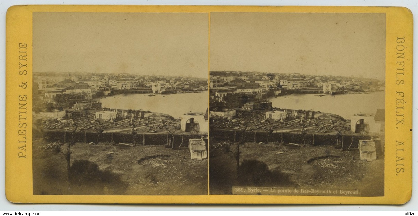 Stéréo Circa 1880 Félix Bonfils à Alès . Série "Palestine & Syrie N° 389 . Liban . La Pointe De Ras-Beyrouth Et Beyrouth - Fotos Estereoscópicas