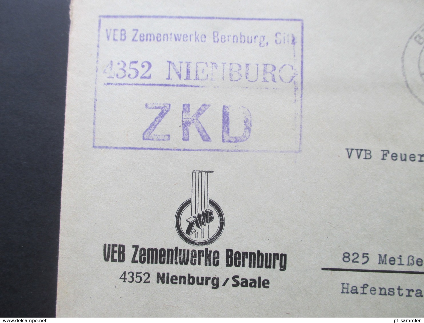 DDR 1967 ZKD VEB Zementwerke Bernburg 4352 Nienburg Nach Meißen Mit Tagesstempel - Briefe U. Dokumente