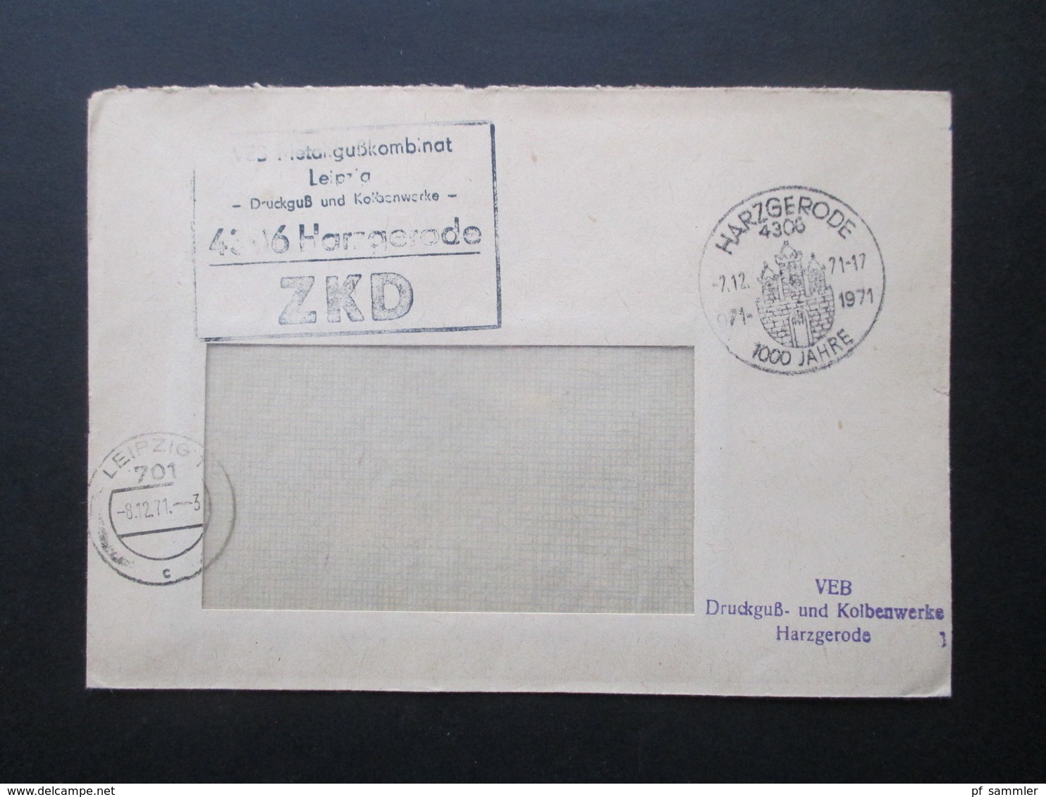 DDR 1971 ZKD VEB Metallgußkombinat Leipzig 4306 Harzgerode Mit SST Harzgerode 1000 Jahre - Storia Postale