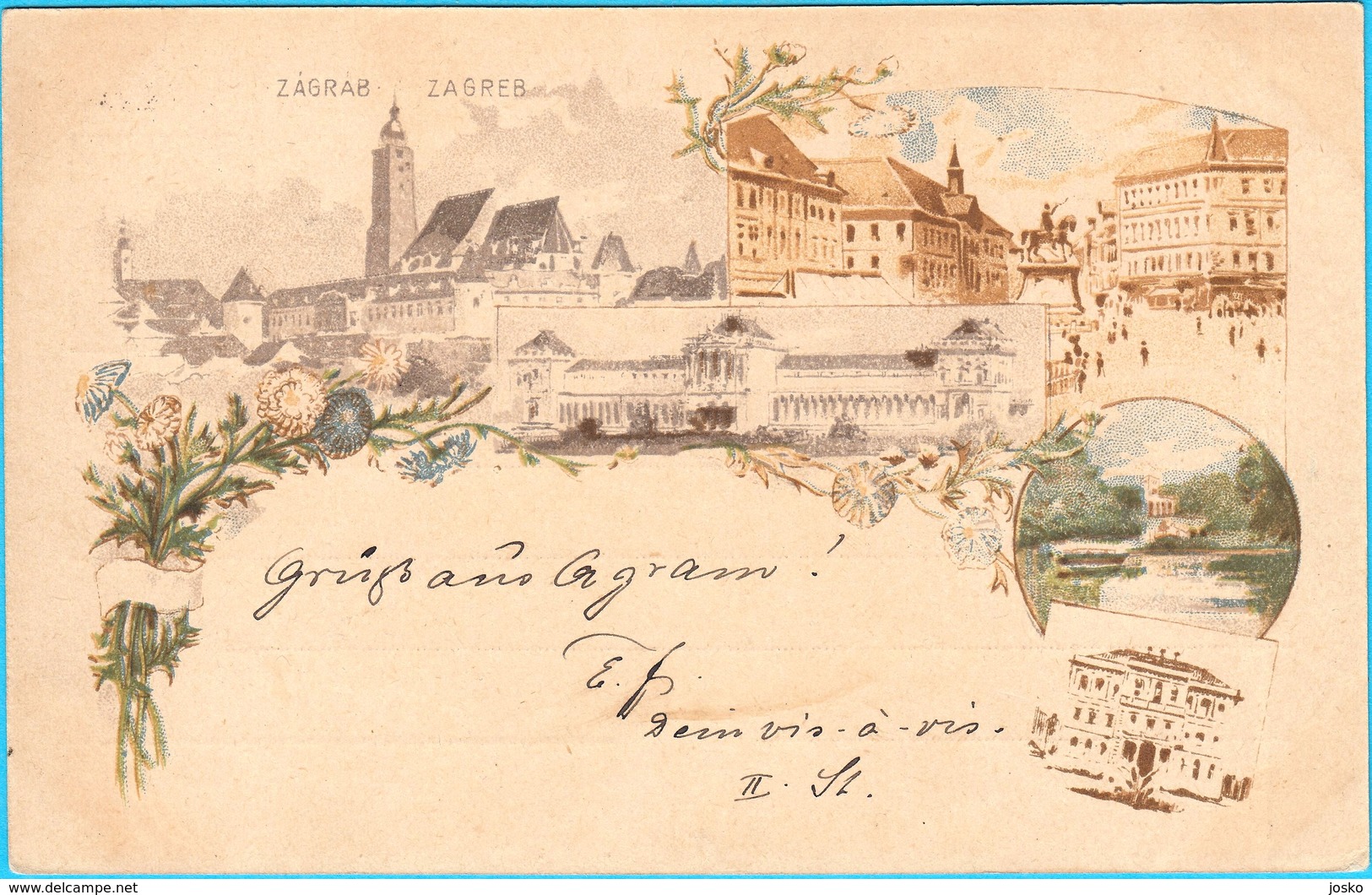 ZAGREB ..... LITHO ... ( Croatia ) * Travelled 1898. Y * Bahnhof - Railway Station * Lithography - Croatia