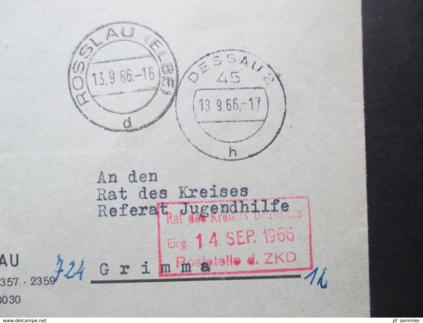 DDR ZKD 1966 Kreisgericht 453 Rosslau Tagesstempel Rosslau (Elbe) Rückseitig Stempel Mit Den Sprechstunden - Storia Postale