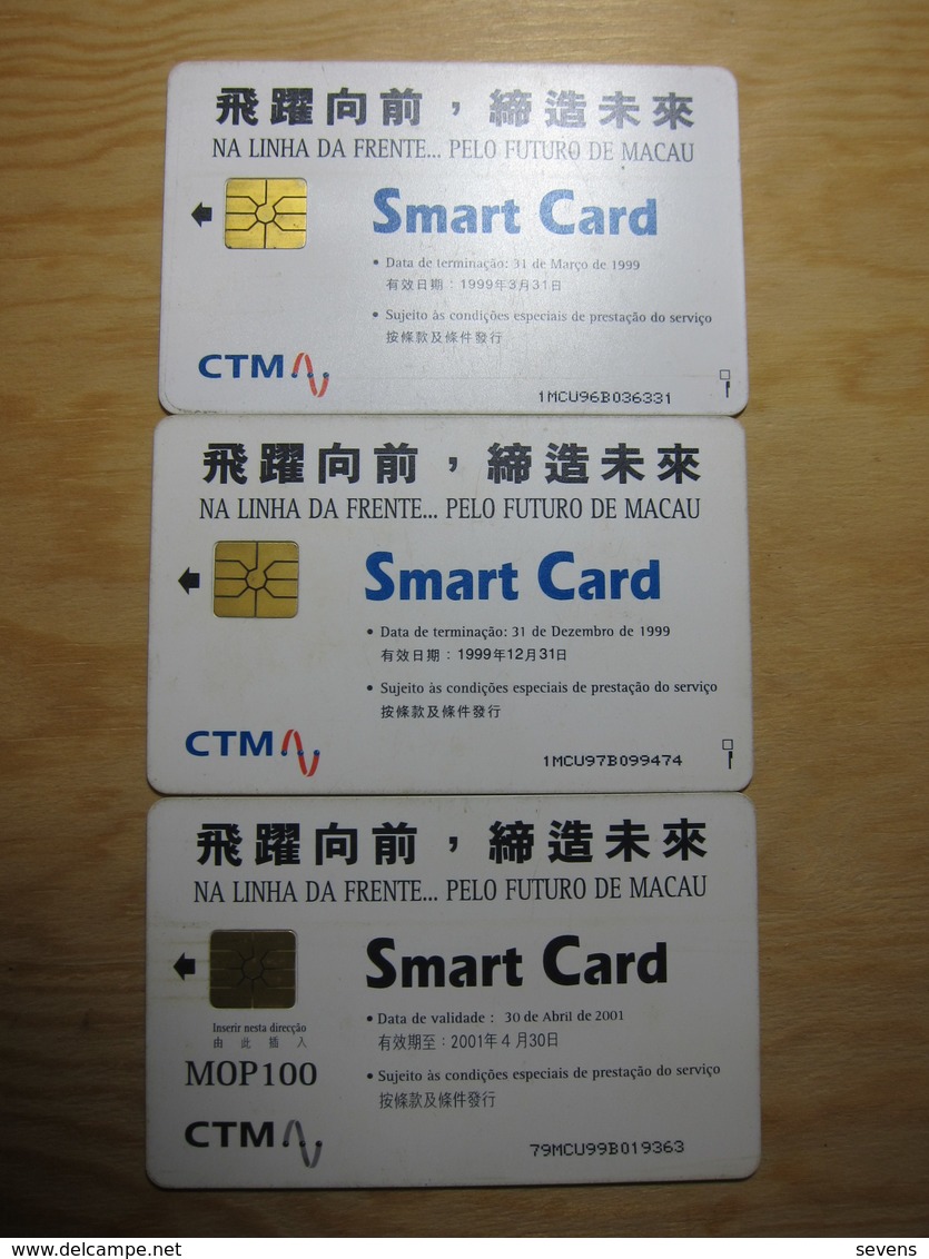 Chip Phonecard,the First Issued Smart Card 100Y Facevalue,three Different Edition,1MCU96B,1MCU97B,79MCU99B,used - Macau