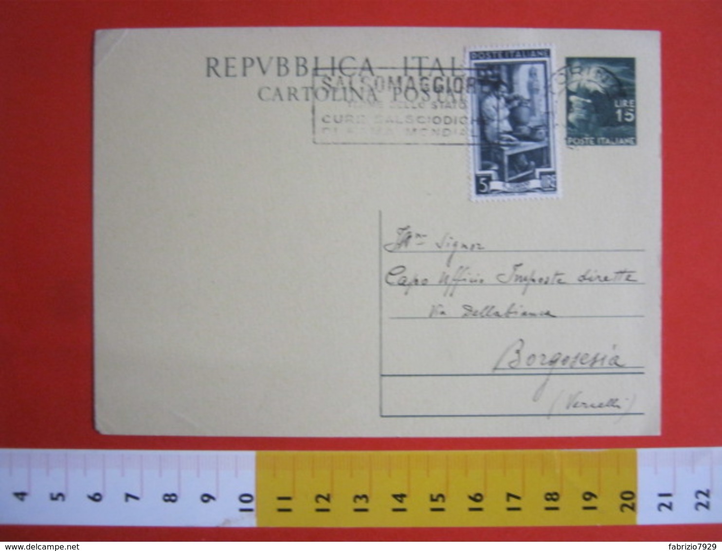 PC.4 ITALIA CARTOLINA POSTALE 1949 DEMOCRATICA £ 15 TORINO Targhetta SALSOMAGGIORE TERME STATO CURE SALSOIODICHE DOCTOR - Bäderwesen