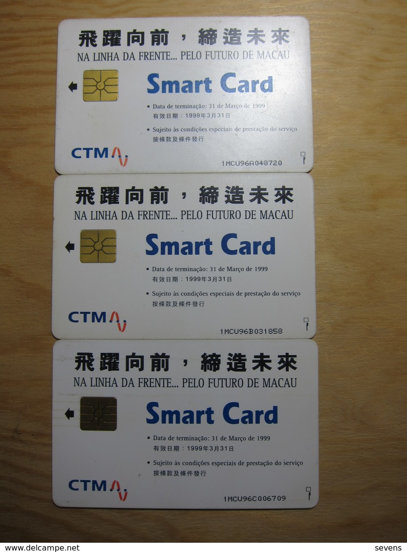 Chip Phonecard,the First Issued Smart Card ,three Facevalue,1MCU96A,B,C Set Of 3,used - Macau