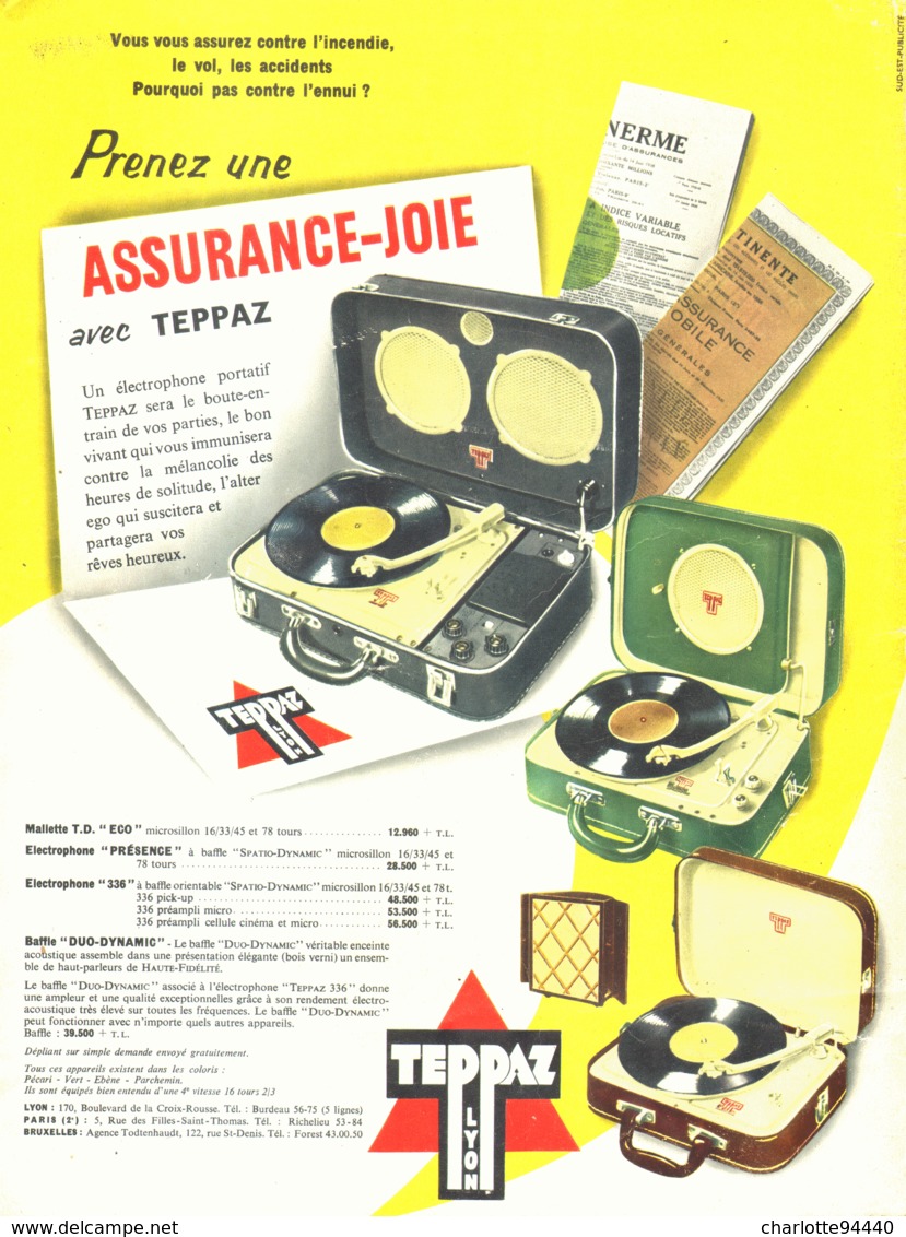 PUB ELECTROPHONE  " TEPPAZ "   1957 (1) - Autres & Non Classés