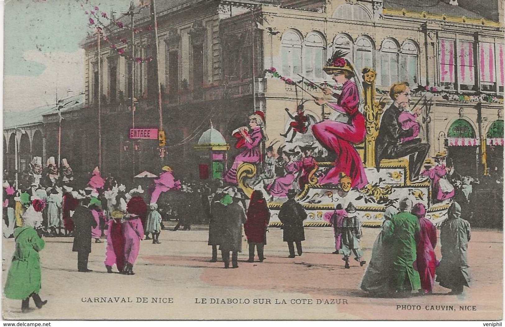 CARTE CARNAVAL DE NICE AFFRANCHIE TIMBRE DE MONACO N° 22 - ANNEE 1908 - Oblitérés