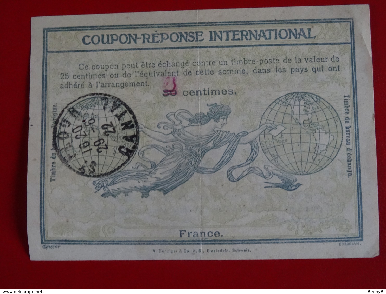 FRANCE - CANTAL 29-6-1922 - COUPON REPONSE INTERNATIONAL - International REPLY -  65/30c - VOIR - Cartas & Documentos