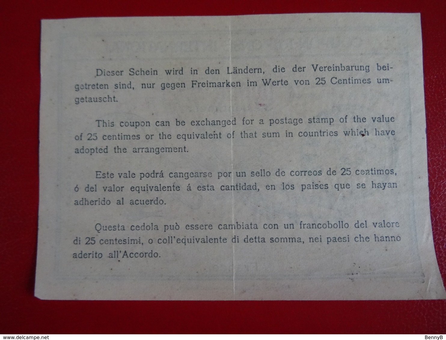 FRANCE - CANTAL 29-6-1922 - COUPON REPONSE INTERNATIONAL - International REPLY -  65/30c - VOIR - Cartas & Documentos