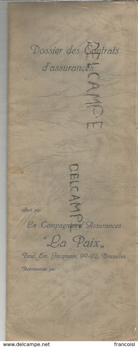 Dossier Des Contrats D'assurance. "La Paix". Contrat Incendie En 1952. - Bank En Verzekering