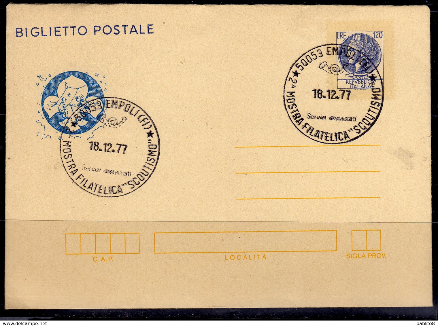 ITALIA REPUBBLICA BIGLIETTO POSTALE INTERO ITALY POSTCARD 18 12 1977 SIRACUSANA TURRITA LIRE 120 USATO USED OBLITERE' - Interi Postali