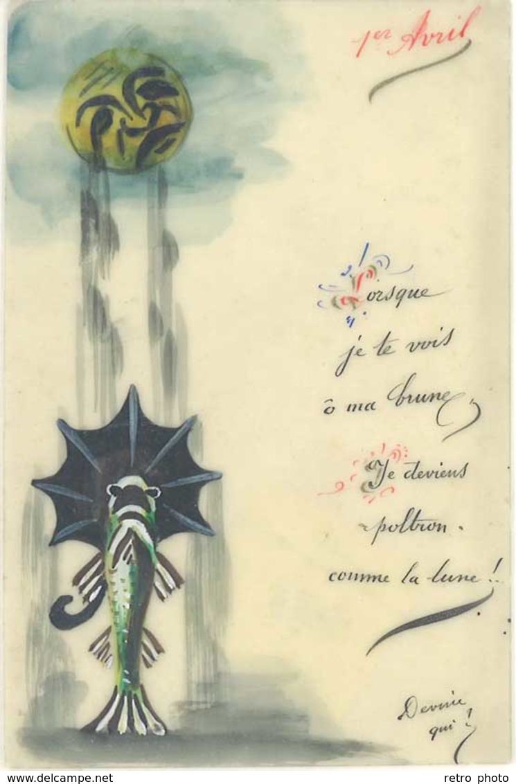 Carte Celluloïd 1er Avril, Lune Qui Pleure, Poisson Au  Parapluie  ( FA ) - Sonstige & Ohne Zuordnung