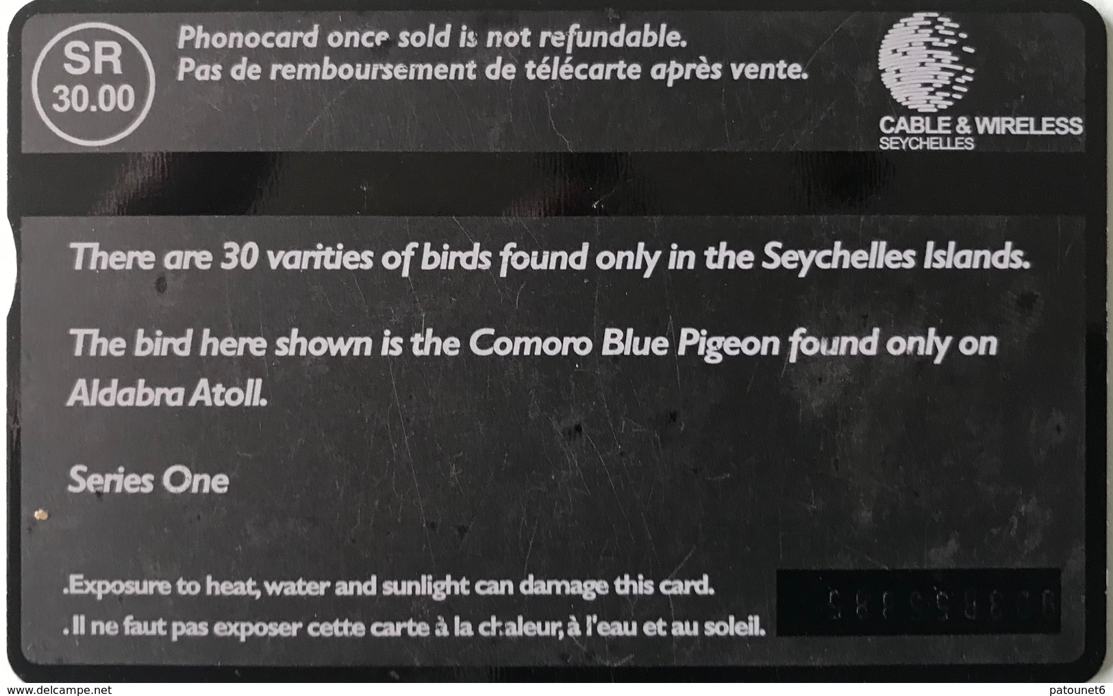 SEYCHELLES - Phonecard  -  Landis § Gyr  -  Comoro Blue Pigeon  -  30 Units - Seychellen