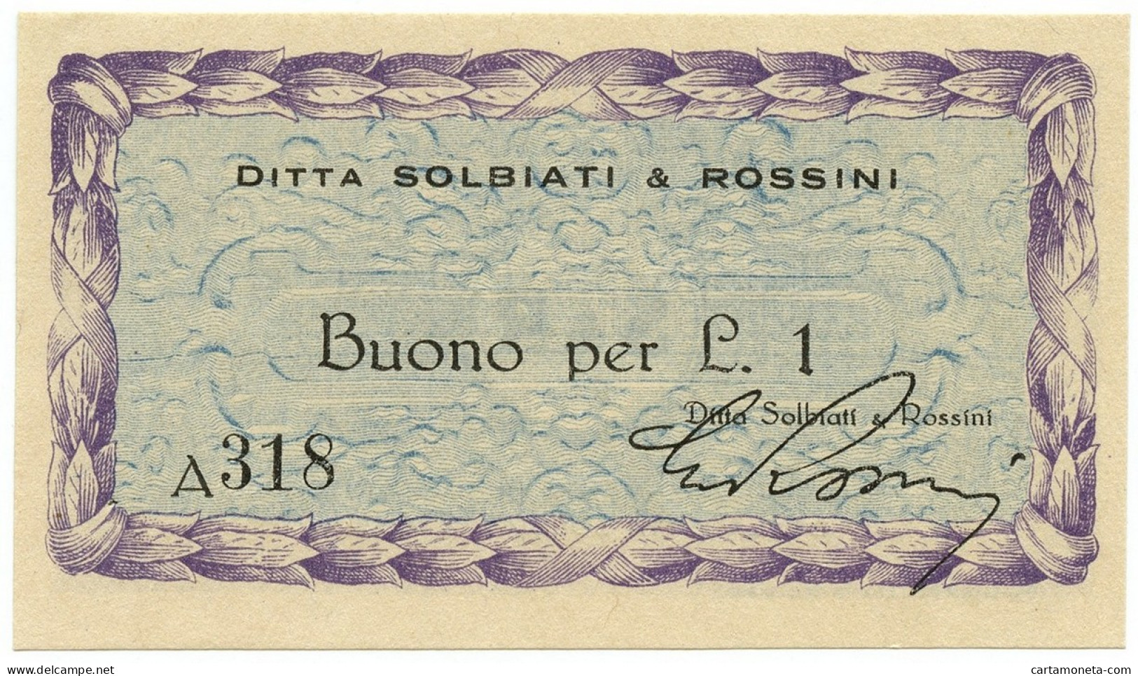 1 LIRA BUONO DITTA SOLBIATI & ROSSINI RSI WWII 1943-1945 QFDS - Altri & Non Classificati