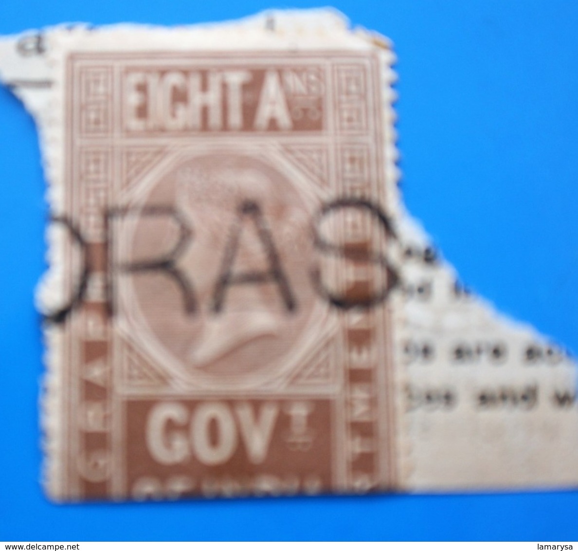 GOVERNEMENT OF INDIA Tax Stamp Service Ex English Colony Cancellation Stamp Of The Consul-Timbre Fiscal Consulat Service - 1854 East India Company Administration