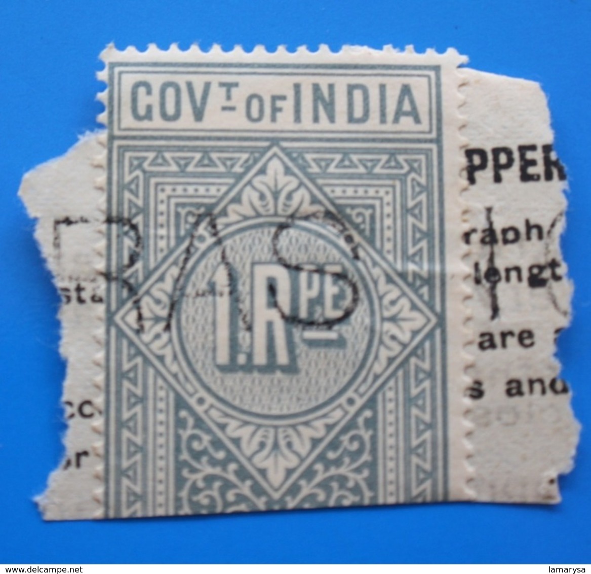 GOVERNMENT OF INDIA Tax Stamp Service Ex English Colony Cancellation Stamp Of The Consul-Timbre Fiscal Consulat Service - 1854 Britse Indische Compagnie
