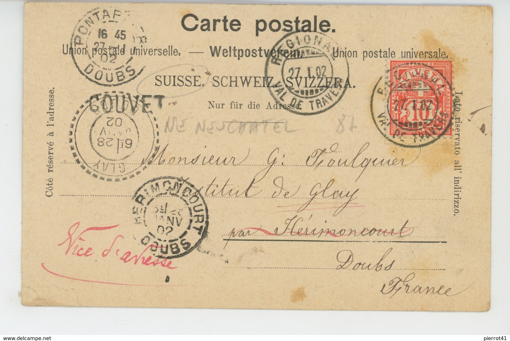 SUISSE - NEUCHATEL - Souvenir De COUVET - Hôtel De L'Aigle (1902) - Couvet