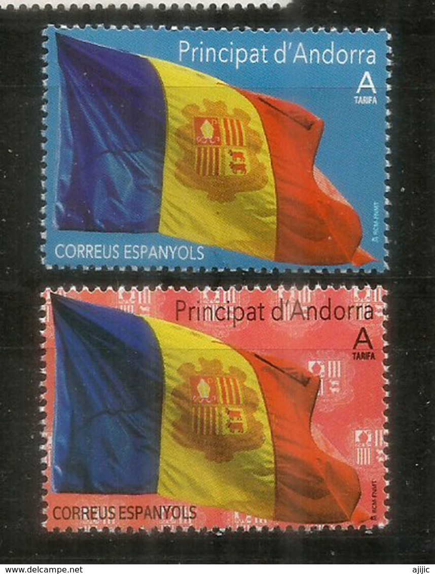 ANDORRA. Drapeau D'Andorre.« Virtus Unita Fortior ». Deux Timbres Neufs ** Differents. AND.ESP - Neufs