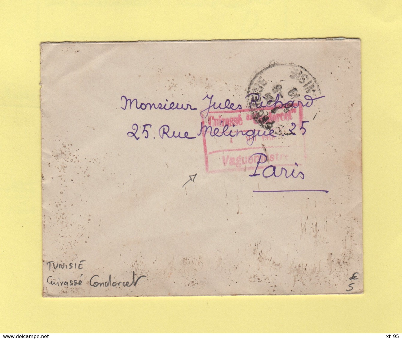 Cuirasse Condorcet - La Pecherie - Tunisie - 1919 - Correo Naval